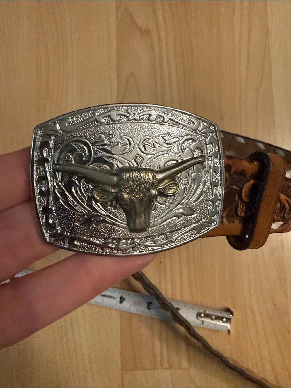 Nocona Brown Leather Western Kids Belt with Silver Longhorn Buckle Custom Lia